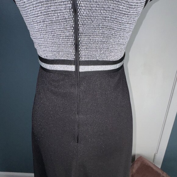 Vintage 60's 70's Mod Empire Waist  Silver Black Halter Knit Maxi Dress XS/S - Picture 7 of 16